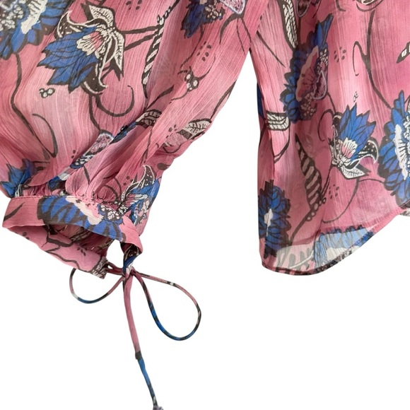 CLEOBELLA EMILY LOTUS PRINTED CHIFFON TIE NECK PINK BLOUSE SIZE MEDIUM - Picture 8 of 14